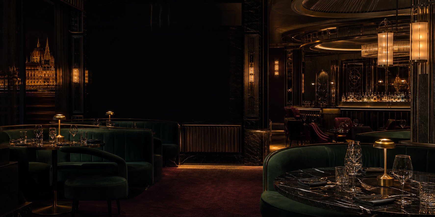 Elegáns budapesti étterem és lounge belső tér